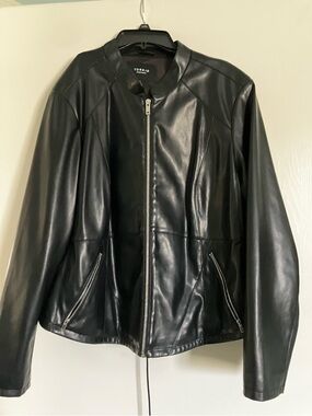 torrid Black Faux Leather Bomber Jacket with Zip Pockets